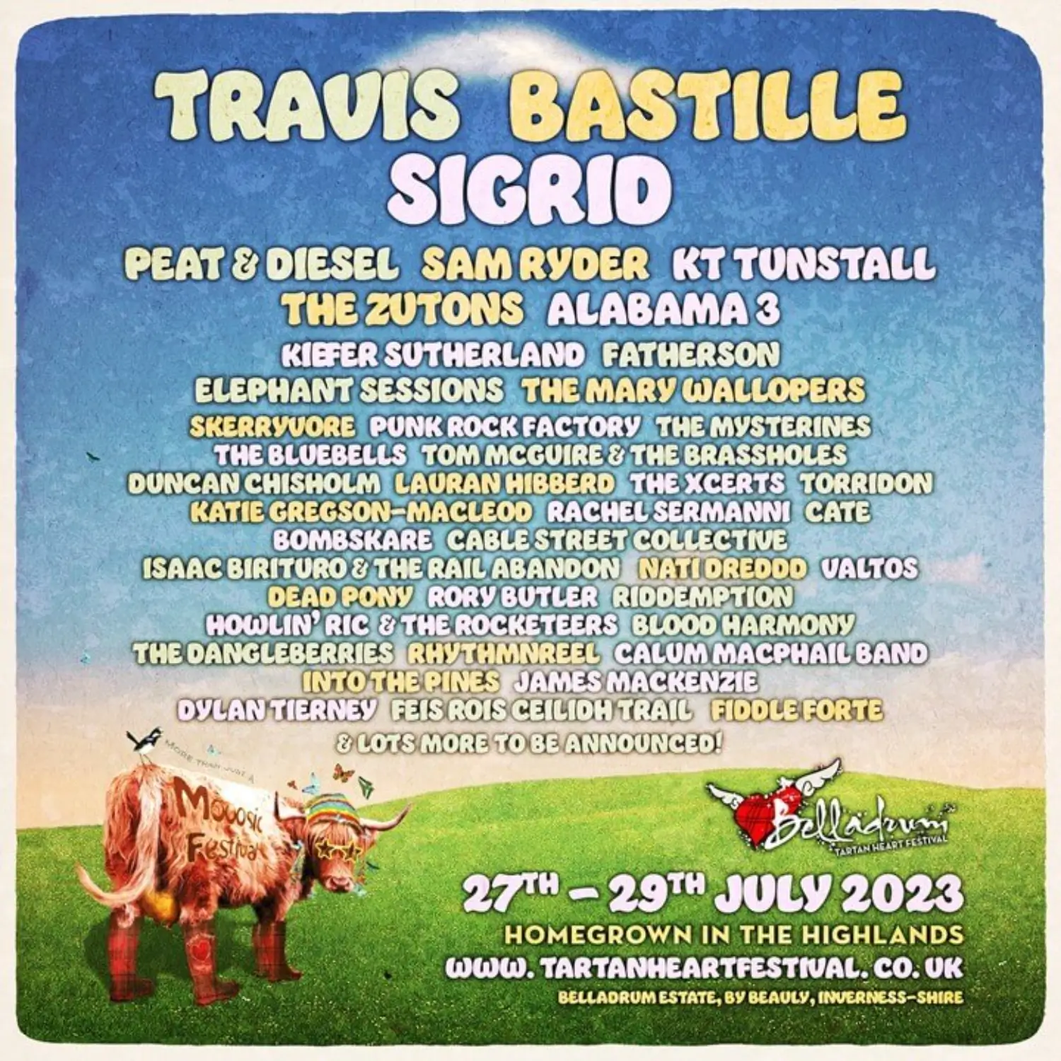 This image is courtesy of Belladrum Tartan Heart festival, showing you which acts are scheduled for 2023.
