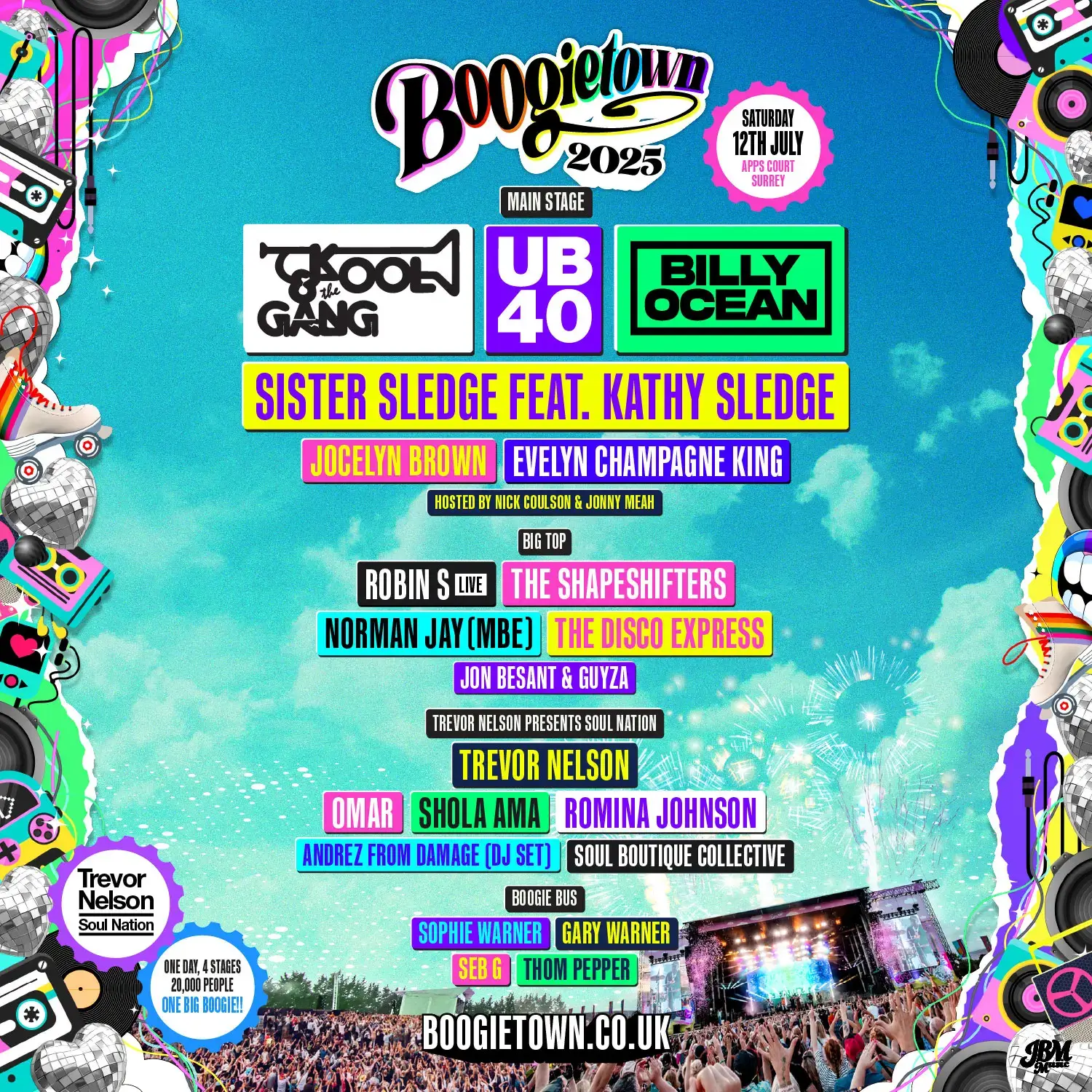 This image is courtesy of Boogietown festival, showing you which acts are scheduled for 2026.