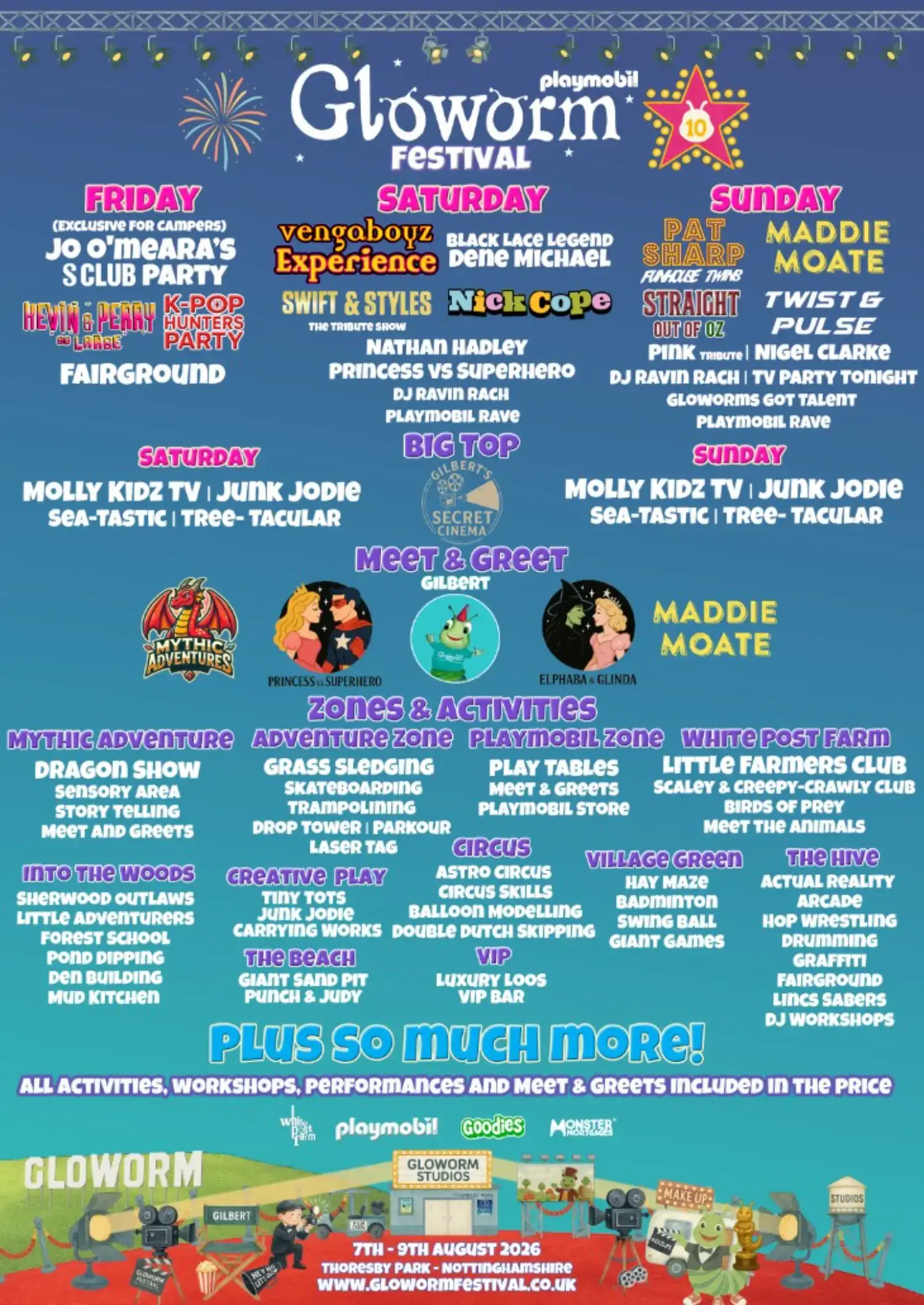 This image is courtesy of Gloworm festival, showing you which acts are scheduled for 2026.