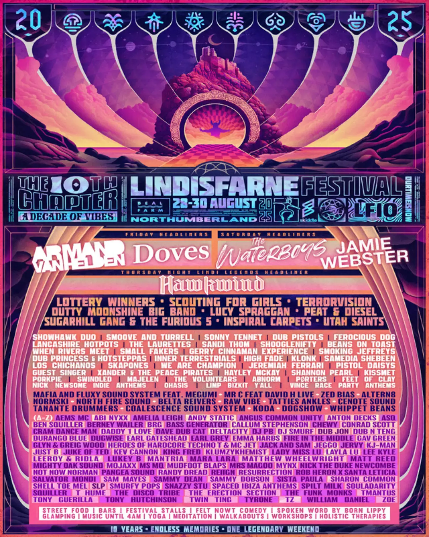 This image is courtesy of Lindisfarne festival, showing you which acts are scheduled for 2025.