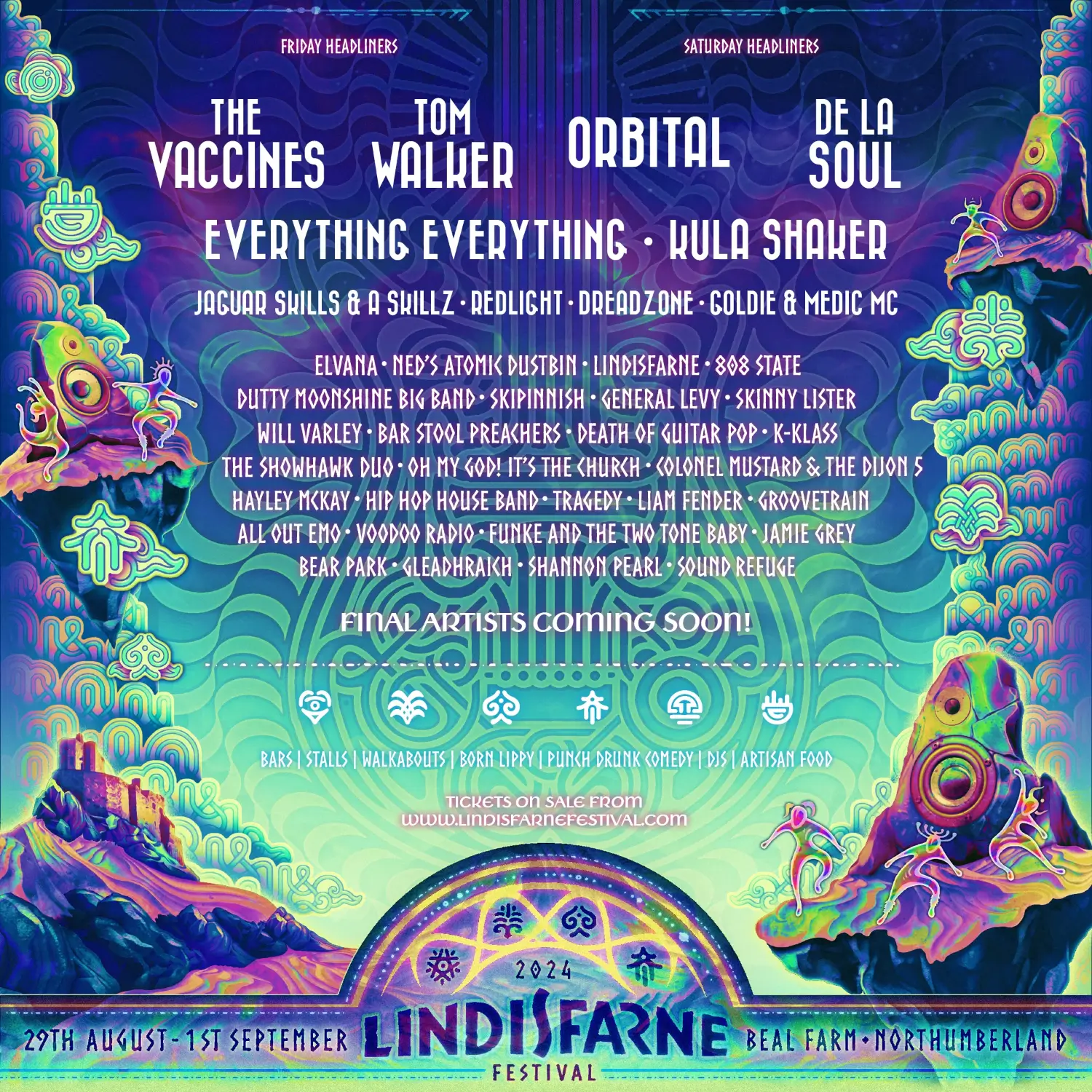 This image is courtesy of Lindisfarne festival, showing you which acts are scheduled for 2024.