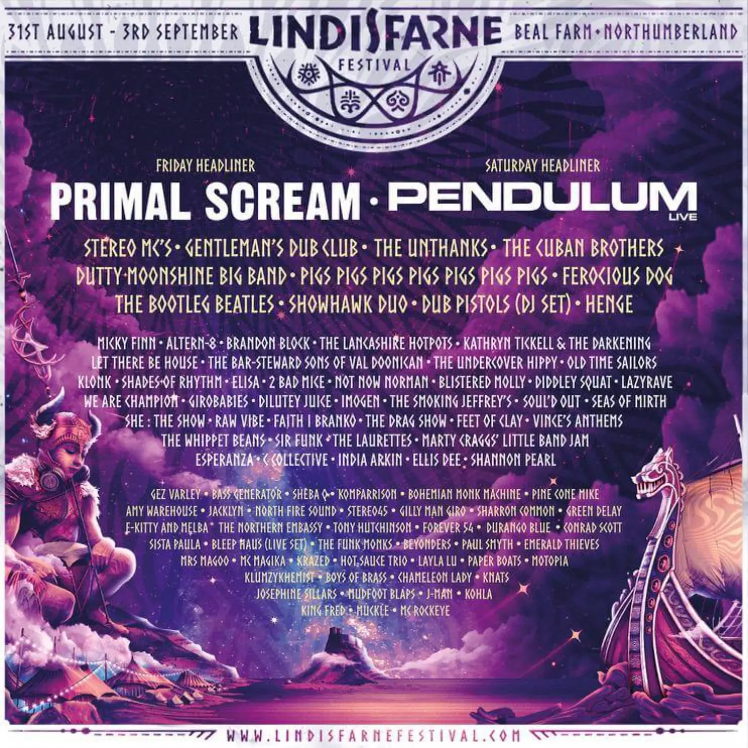 This image is courtesy of Lindisfarne festival, showing you which acts are scheduled for 2023.