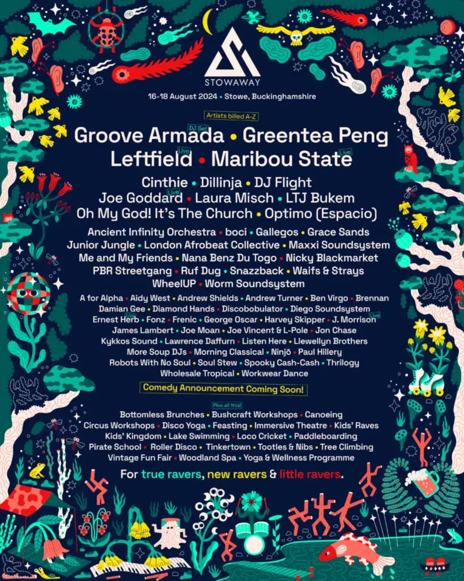 This image is courtesy of Stowaway festival, showing you which acts are scheduled for 2024.