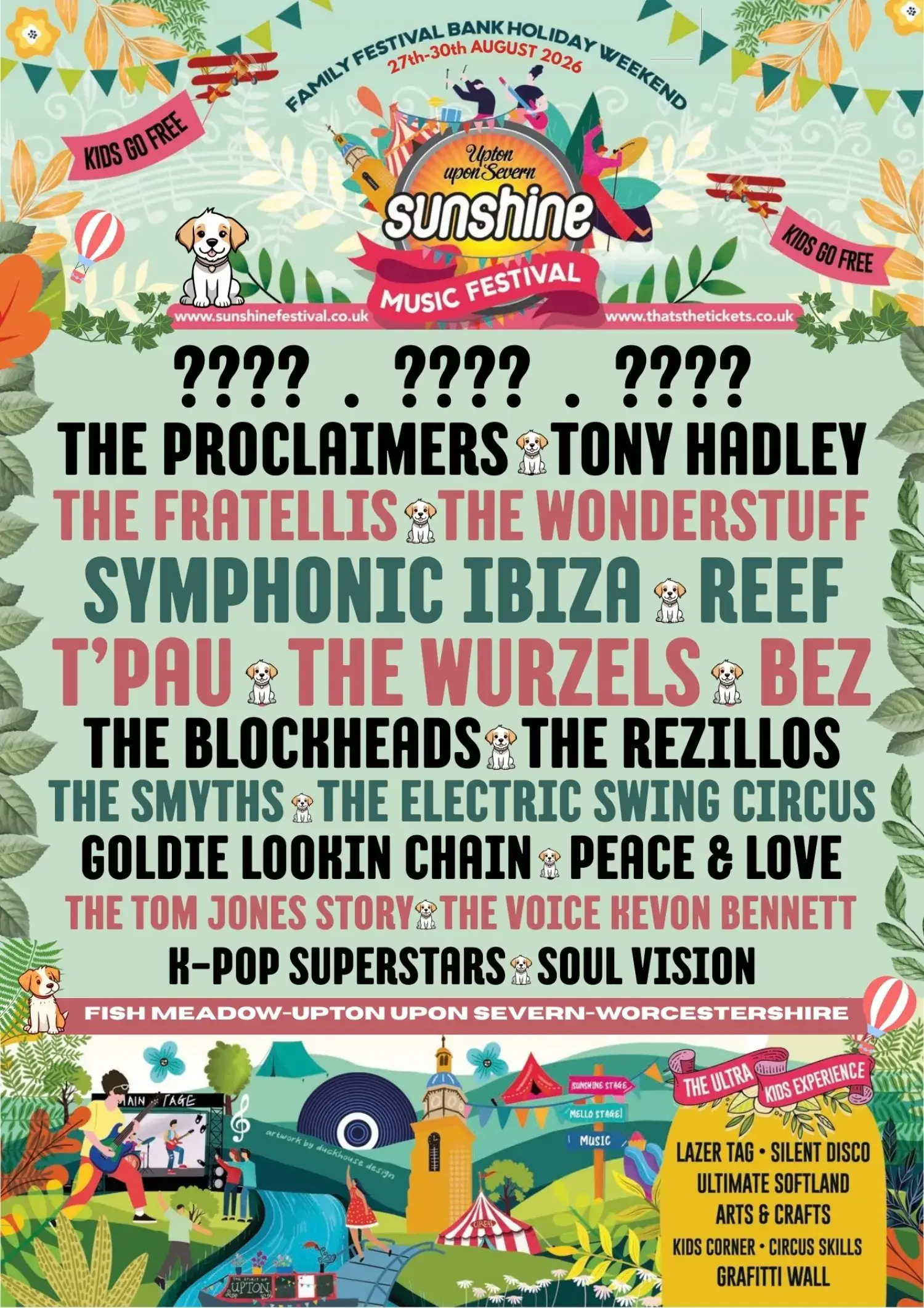 This image is courtesy of Sunshine festival, showing you which acts are scheduled for 2026.