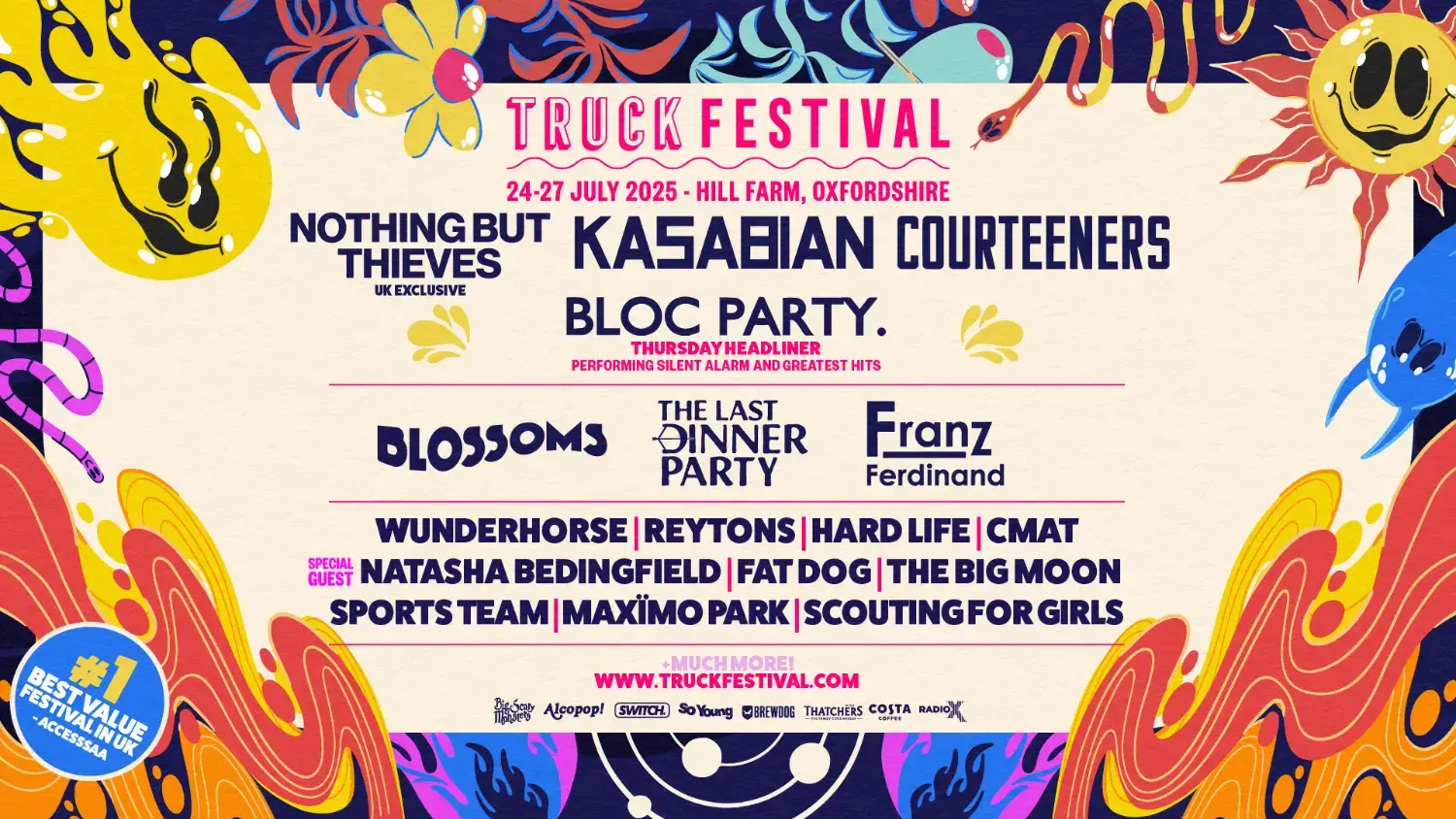 This image is courtesy of Truck festival, showing you which acts are scheduled for 2025.