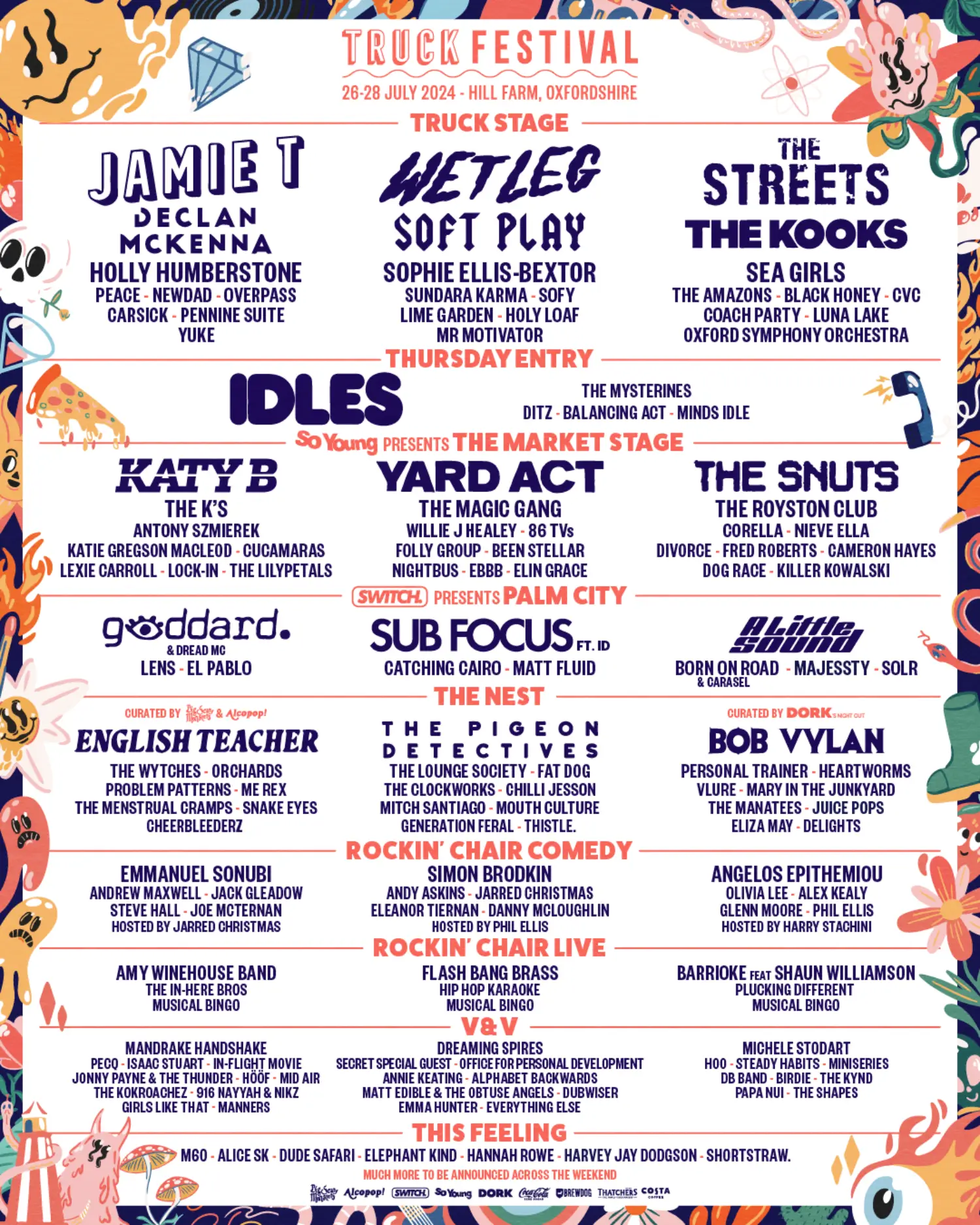 This image is courtesy of Truck festival, showing you which acts are scheduled for 2024.