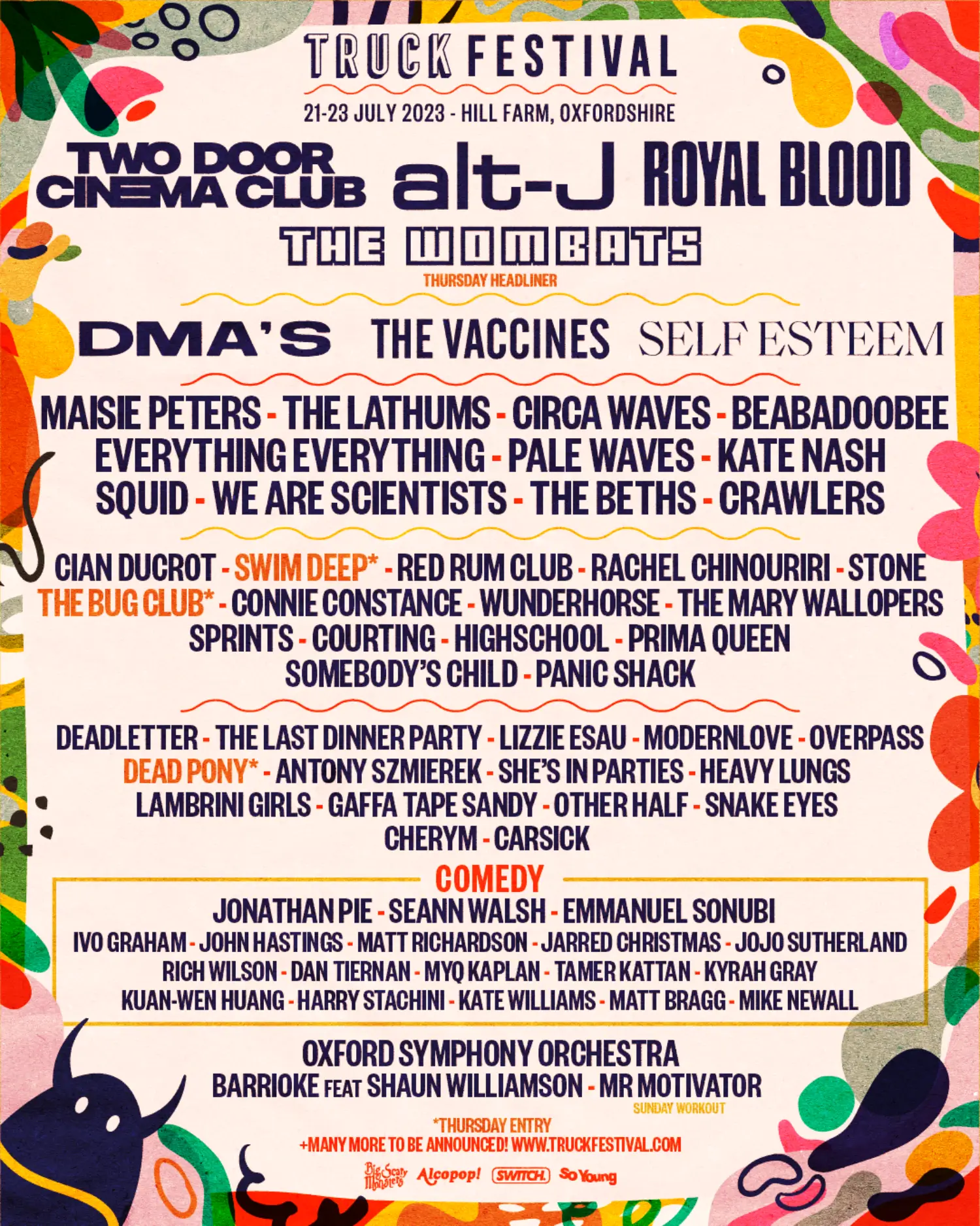 This image is courtesy of Truck festival, showing you which acts are scheduled for 2023.