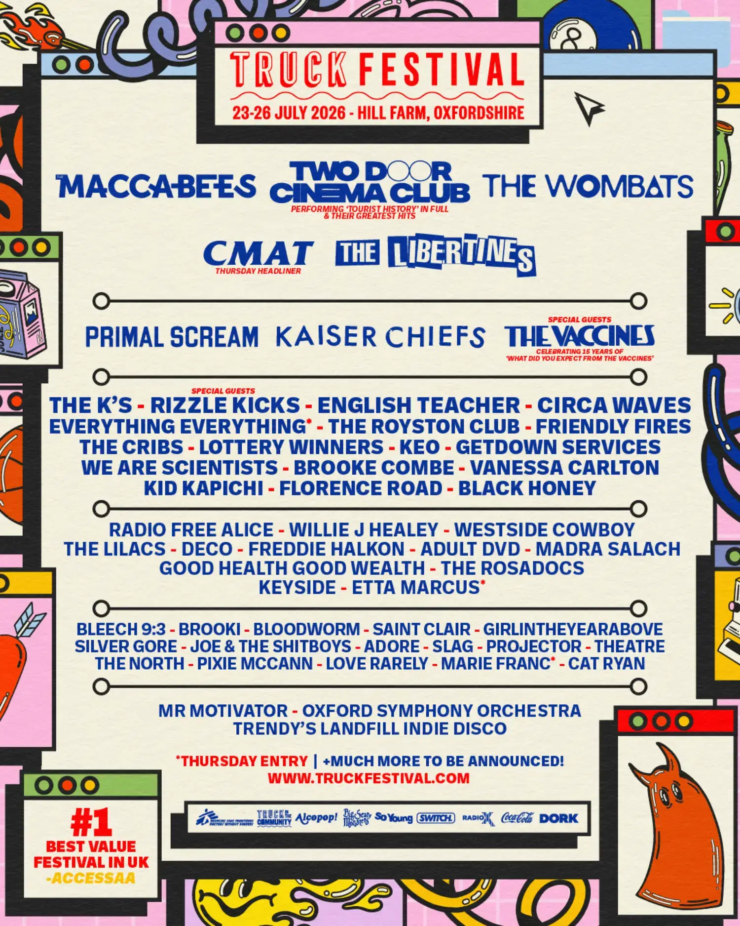 This image is courtesy of Truck festival, showing you which acts are scheduled for 2026.